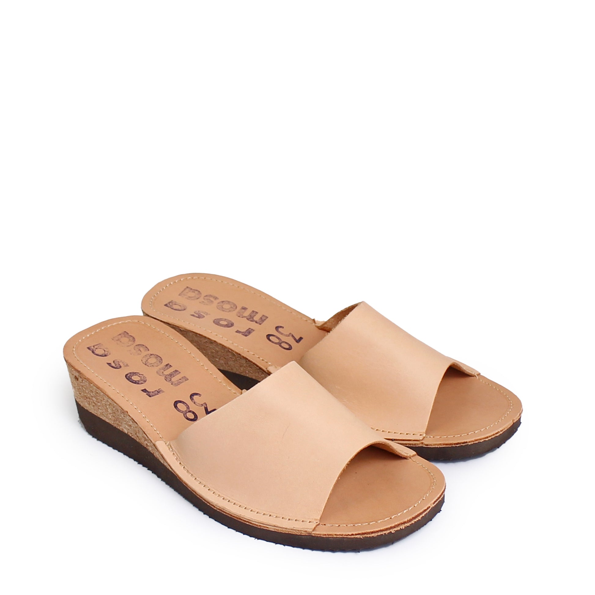 rosamosa natural leather slipper cork heel