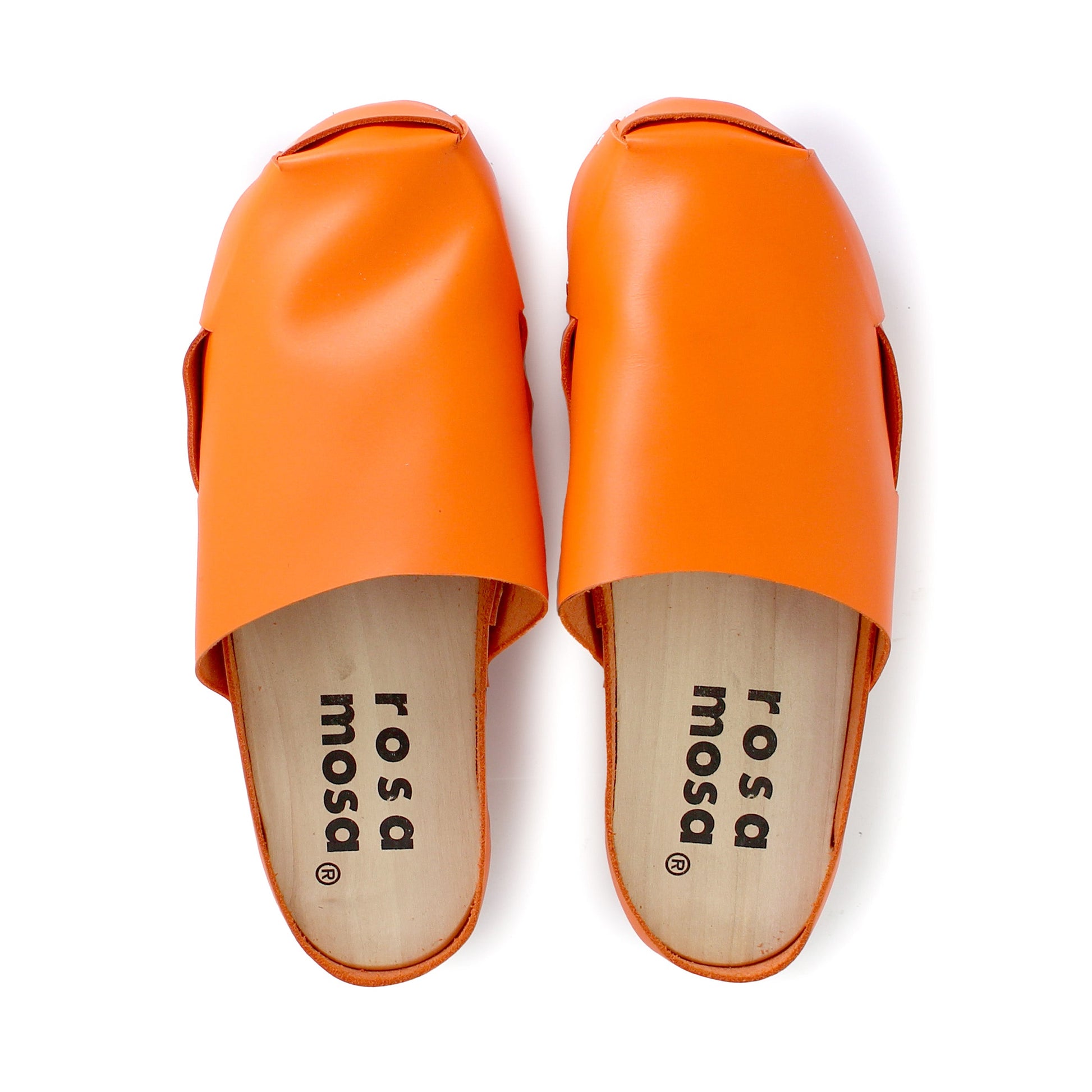  rosamosa donau orange leather natural wooden clog