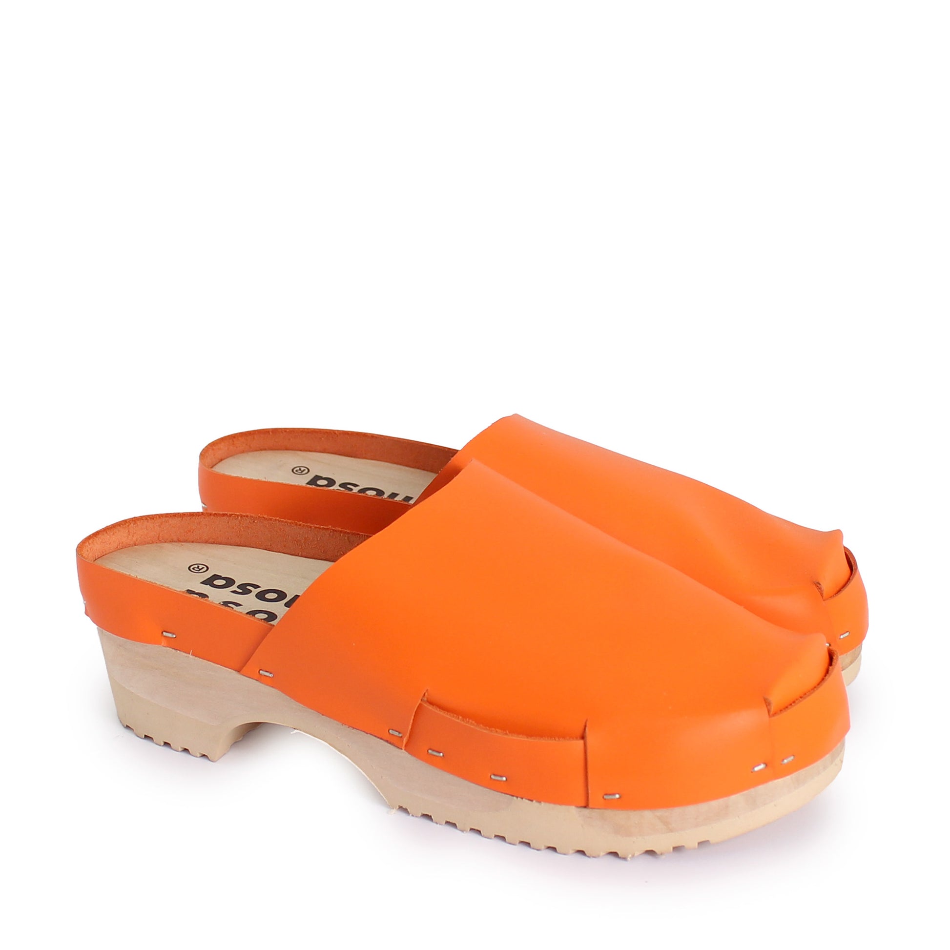  rosamosa donau orange leather natural wooden clog