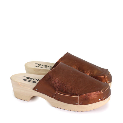 rosamosa donau simple bronze leather natural wooden clog
