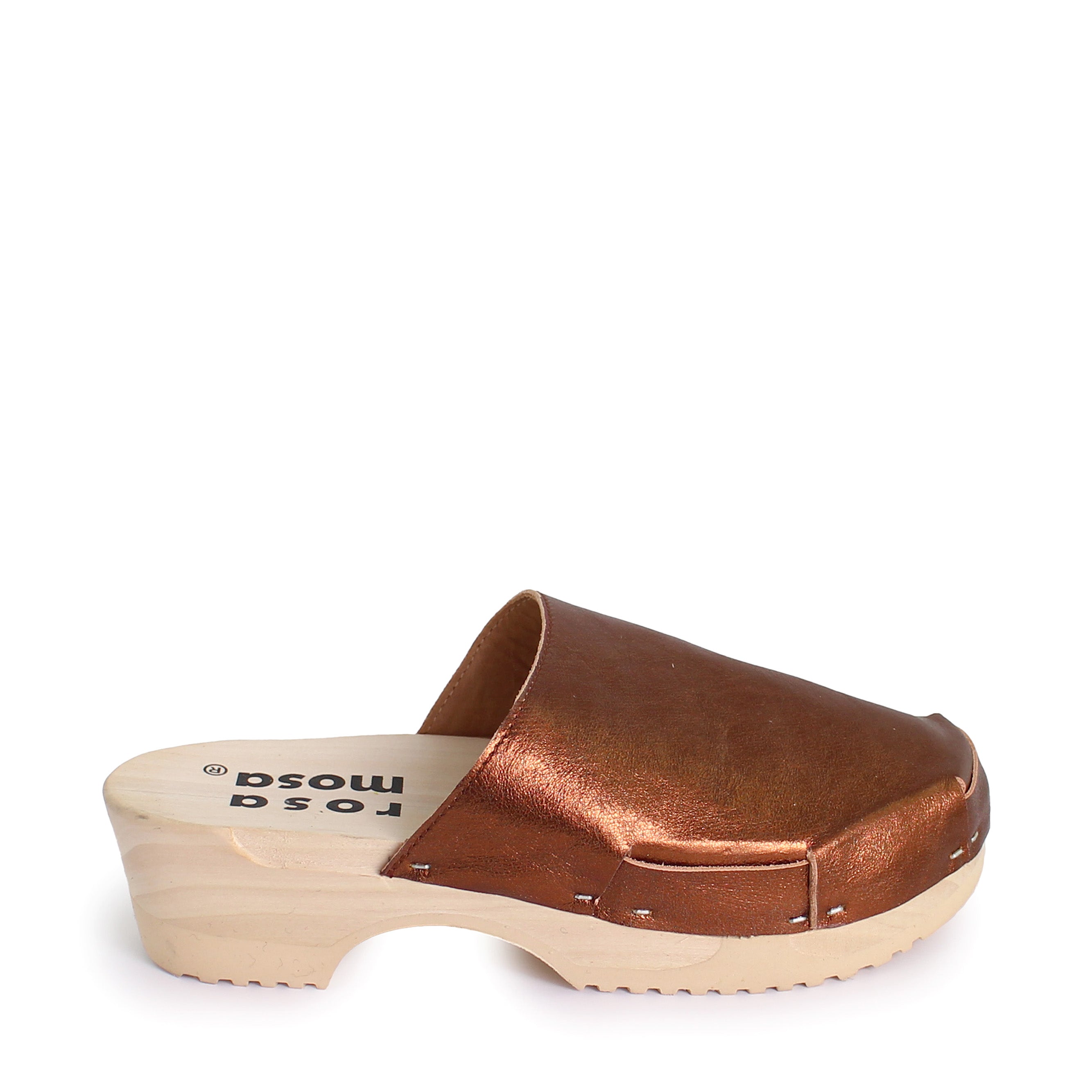 rosamosa donau simple bronze leather natural wooden clog