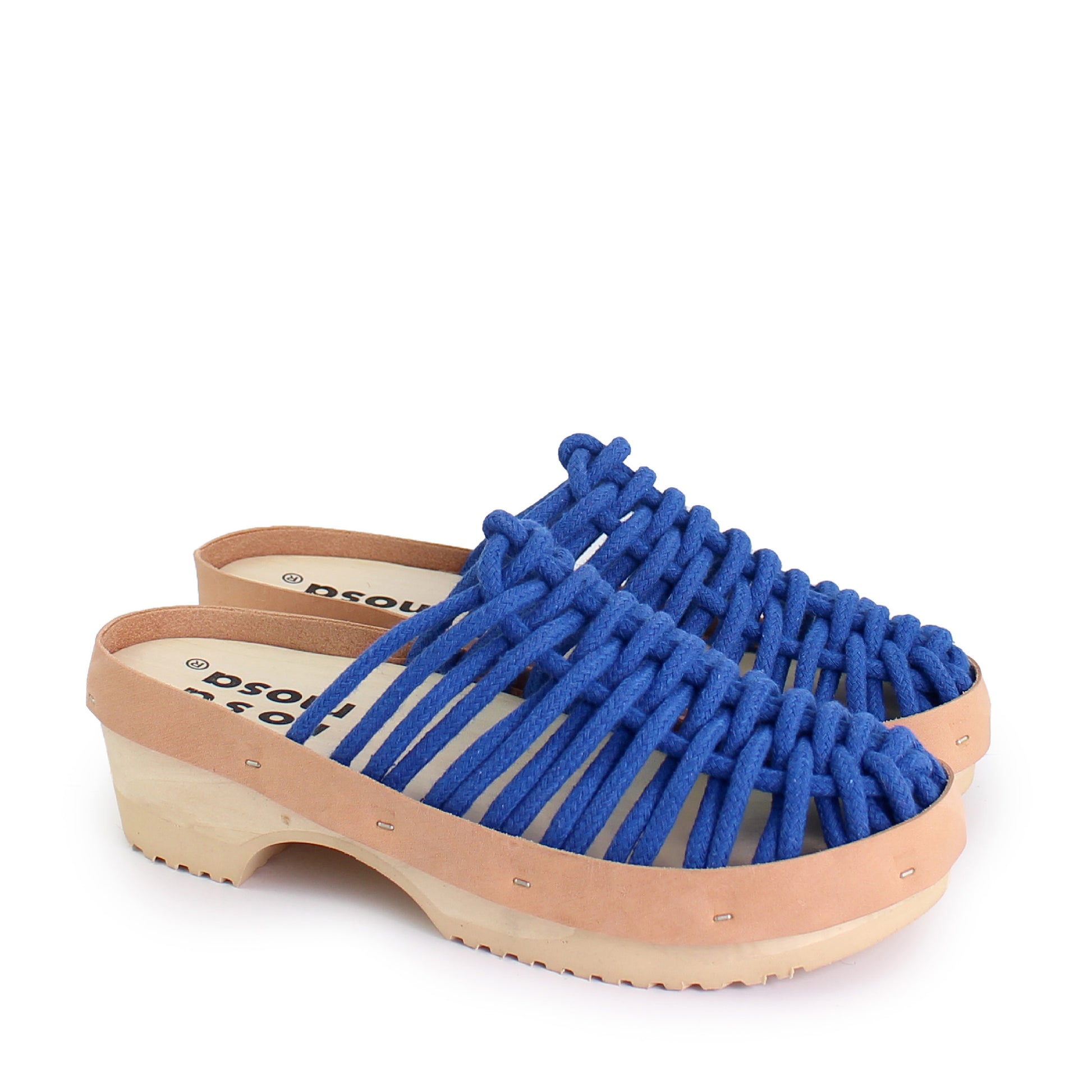 rosamosa panto blue cotton hand-woven net wooden clog