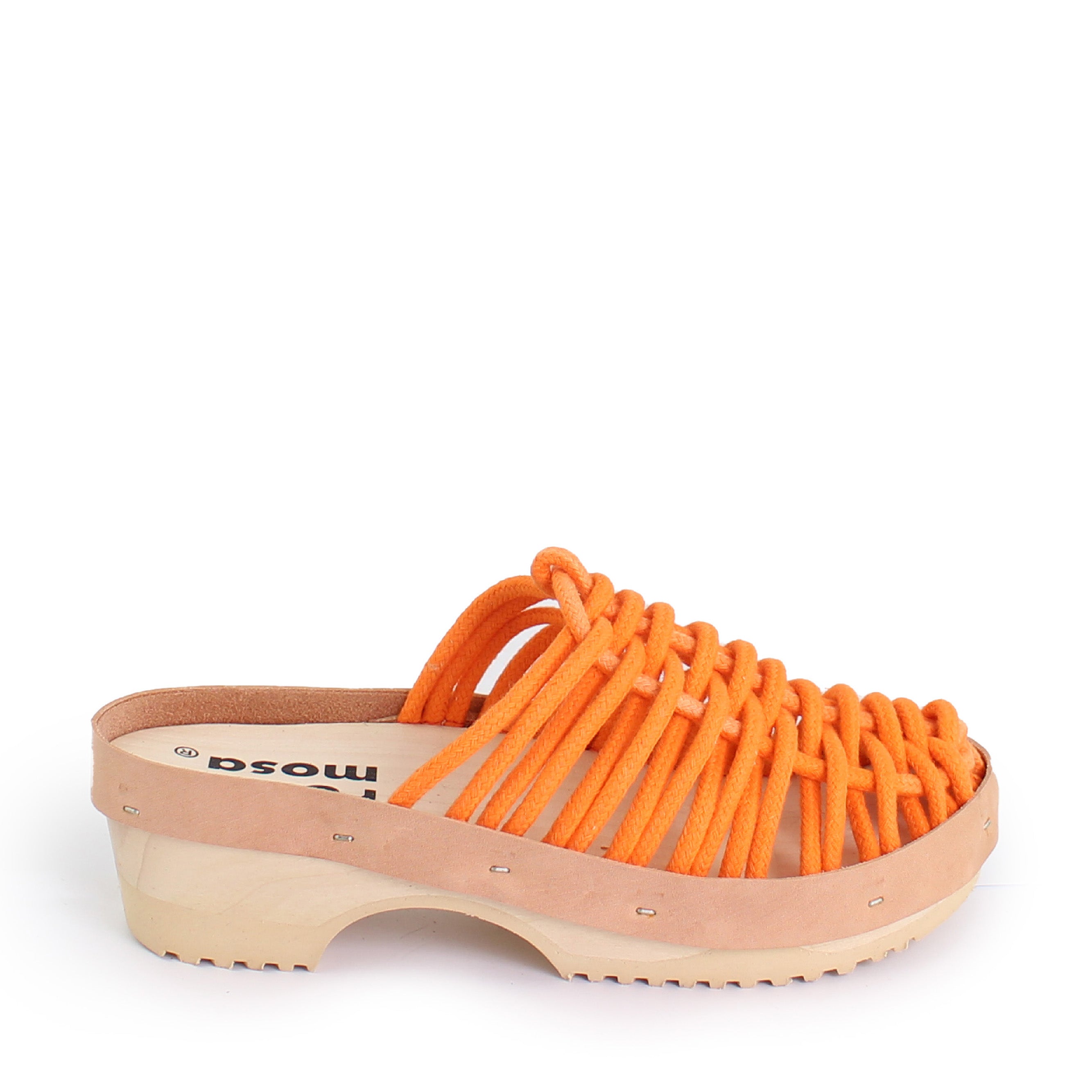rosamosa panto orange cotton hand-woven net wooden clog