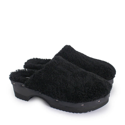 Rosa Mosa pantoffle black shearling dark wooden clog adult shoe man woman