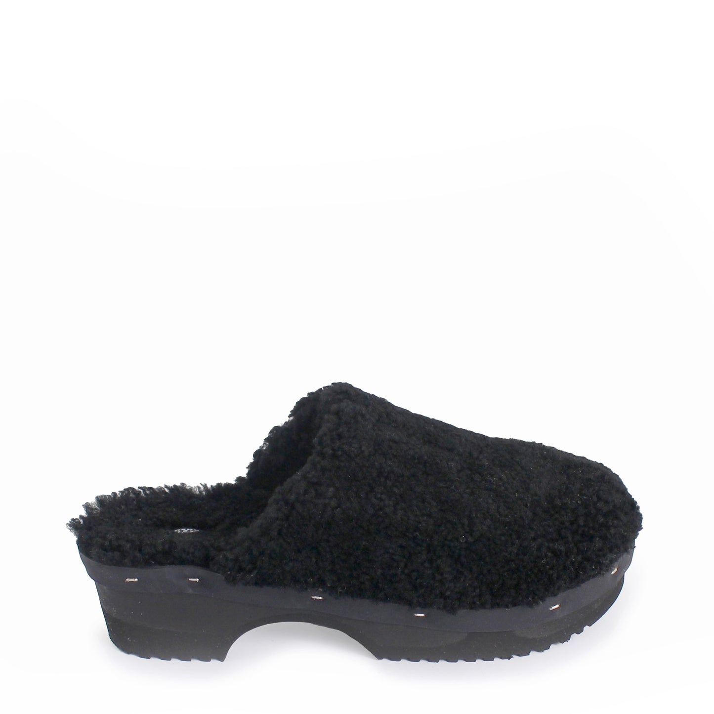 Rosa Mosa pantoffle black shearling dark wooden clog adult shoe man woman