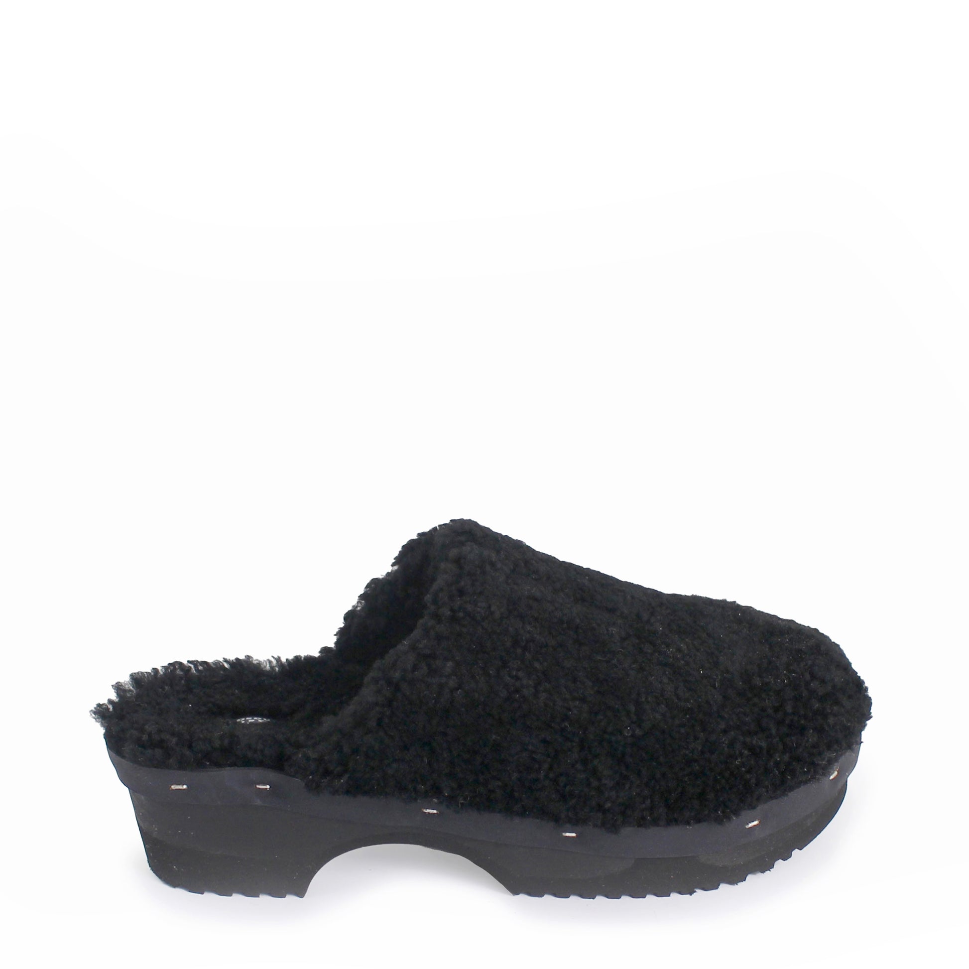 Rosa Mosa pantoffle black shearling dark wooden clog adult shoe man woman