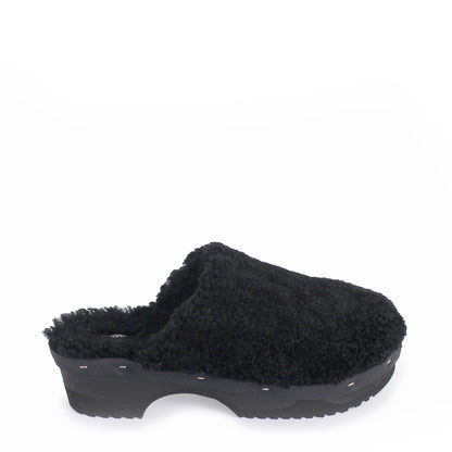 Rosa Mosa pantoffle black shearling dark wooden clog adult shoe man woman