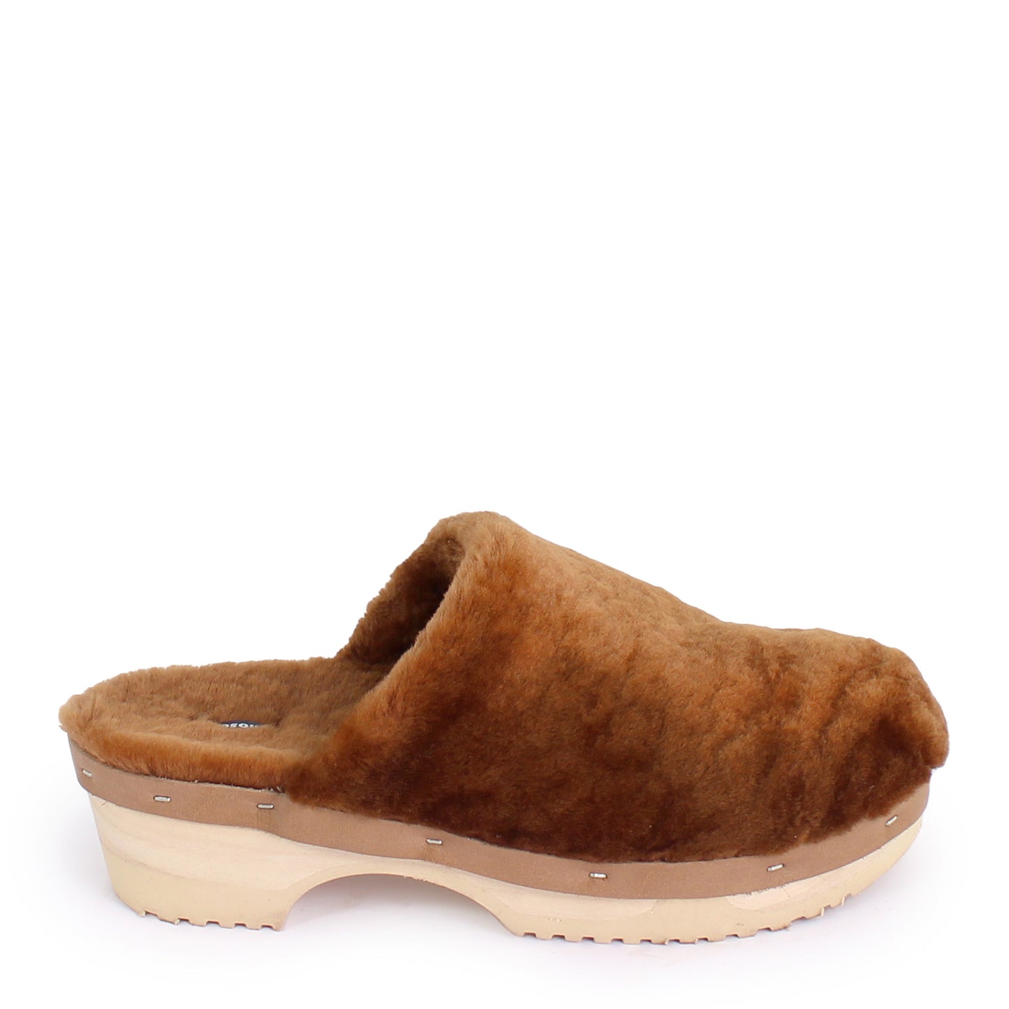 Rosa Mosa pantoffle bright brown soft shearling natural wooden clog adult shoe man woman