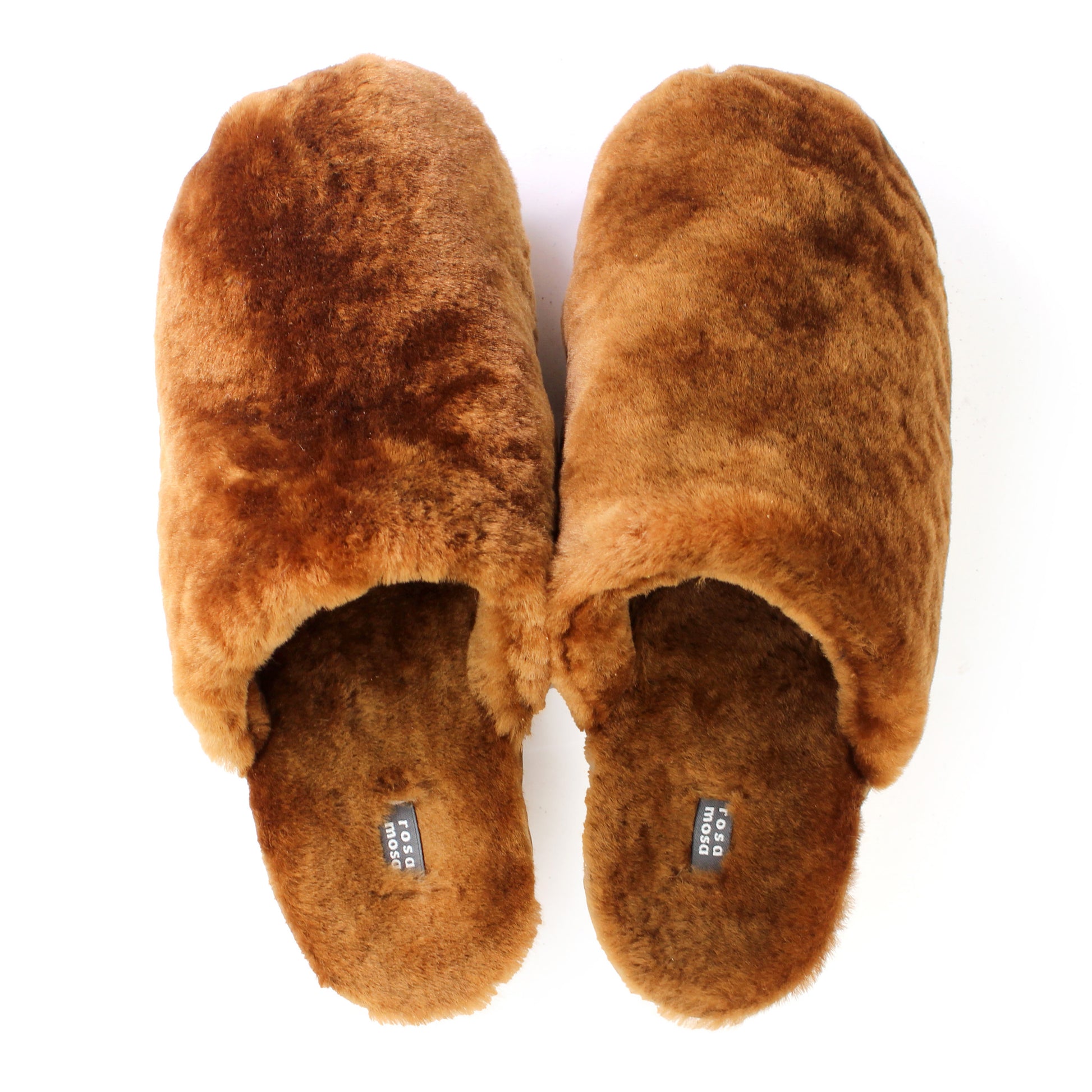 Rosa Mosa pantoffle bright brown soft shearling natural wooden clog adult shoe man woman