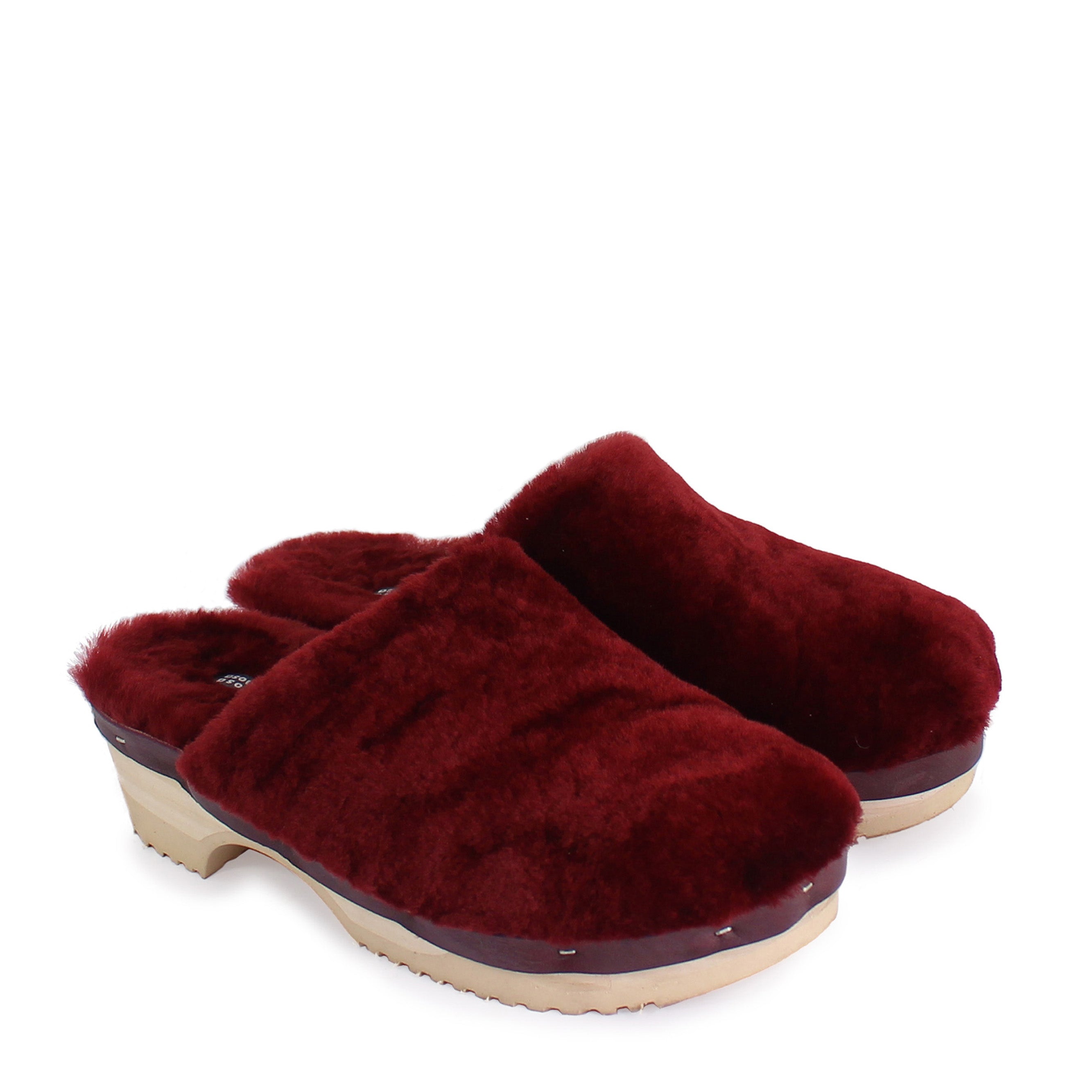 Rosa Mosa pantoffle red soft shearling natural wooden clog adult shoe man woman